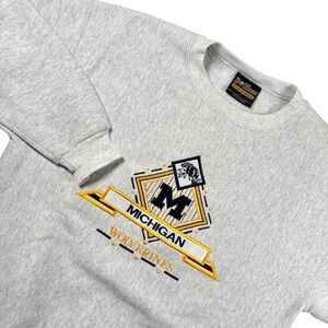 VTG Michigan Wolverines Sweatshirt Mens L Gray Embroidered Crewneck USA Made
